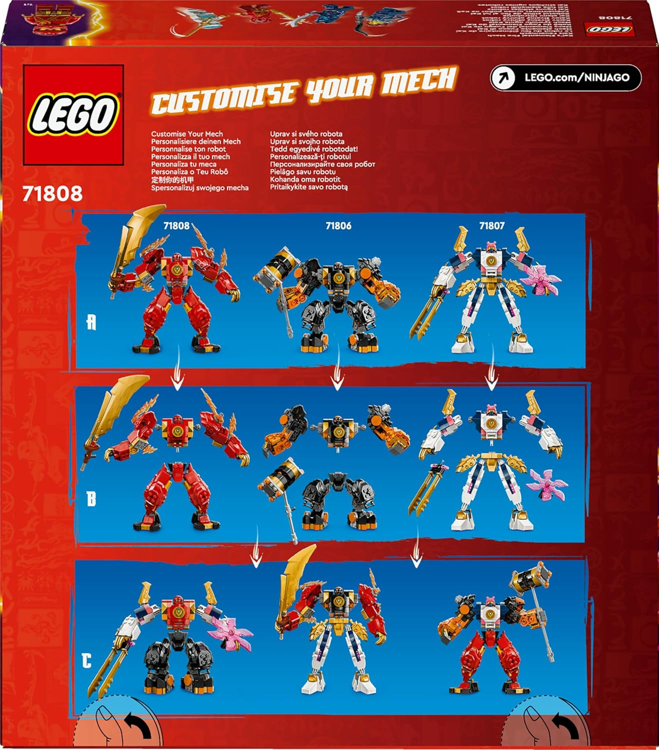 LEGO NINJAGO Kais Feuermech, Actionfiguren-Spielzeug für Kinder mit roter Mech-Figur zum Umgestalten, Ninja-Set mit 4 Figuren inkl. Kai und Zane, Geschenk für 7-jährige Jungs und Mädchen 71808
