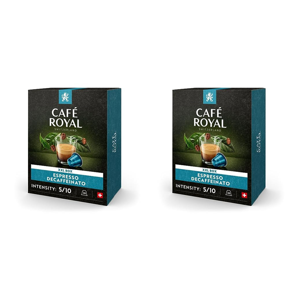 Café Royal Espresso Decaffeinato 36 Kapseln für Nespresso Kaffee Maschine - 5/10 Intensität - UTZ-zertifiziert Kaffeekapseln aus Aluminium (Packung mit 2)