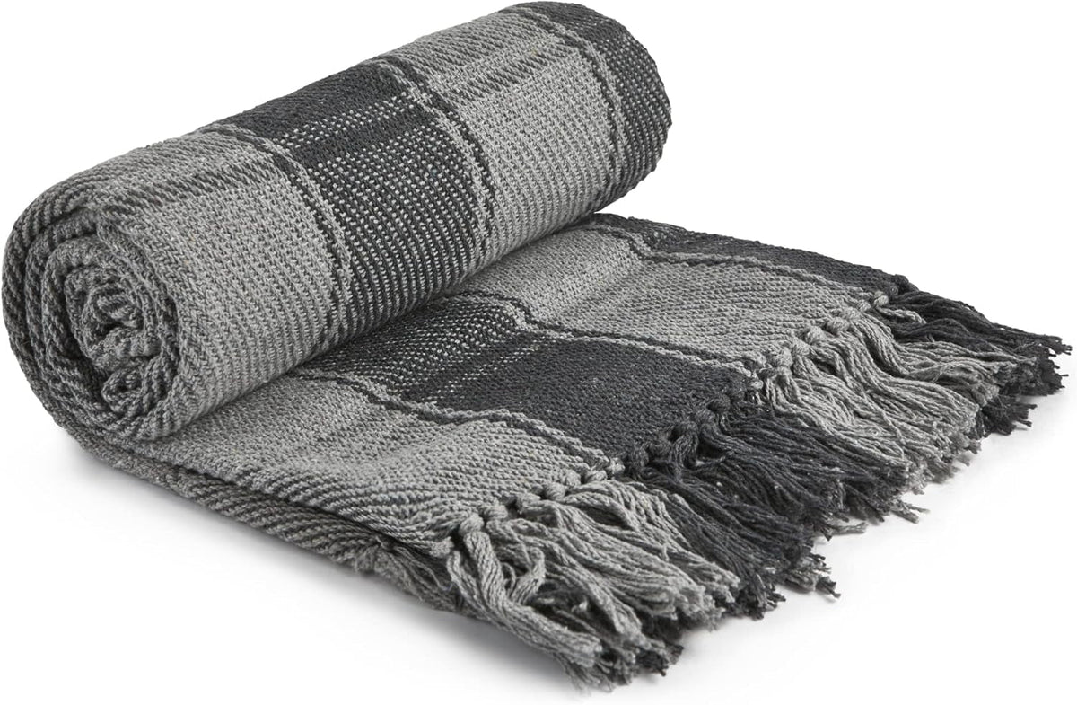 Frisco throw, Recycled cotton, Traditional, Plaid, For chair, couch, couch, throw, blanket, Anthracite, 127 X 152 Cm Emma Barclay Beds and Duvets Anthracite 50X60" (127X152Cm)