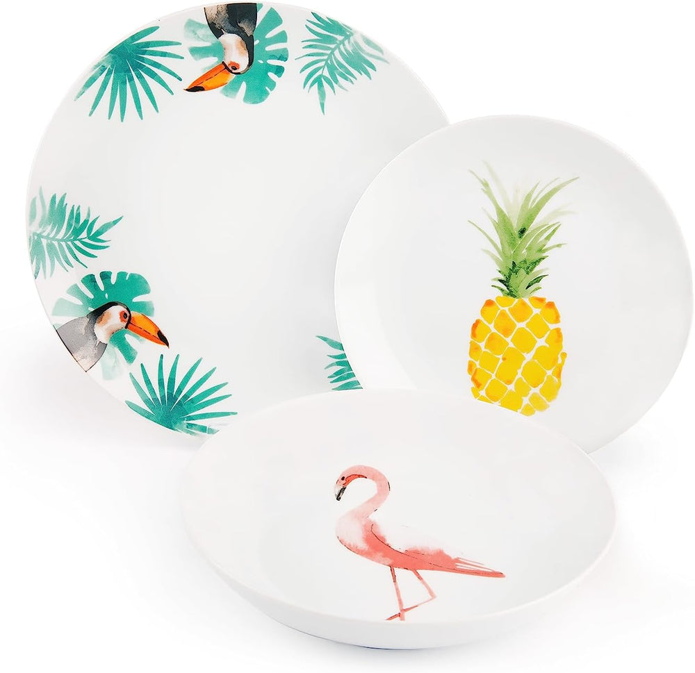 Set de veselă Excelsa Tropical, 18 piese, porțelan, alb cu decor