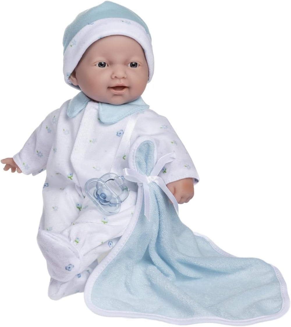 JC Toys La Baby Caucasian Baby Doll Set - 28cm Soft Washable Doll, Detachable Pink Outfit with Hat, Blanket and Pacifier, for 12 Months and Up Naty Shop Dolls Single Caucasian, Blue