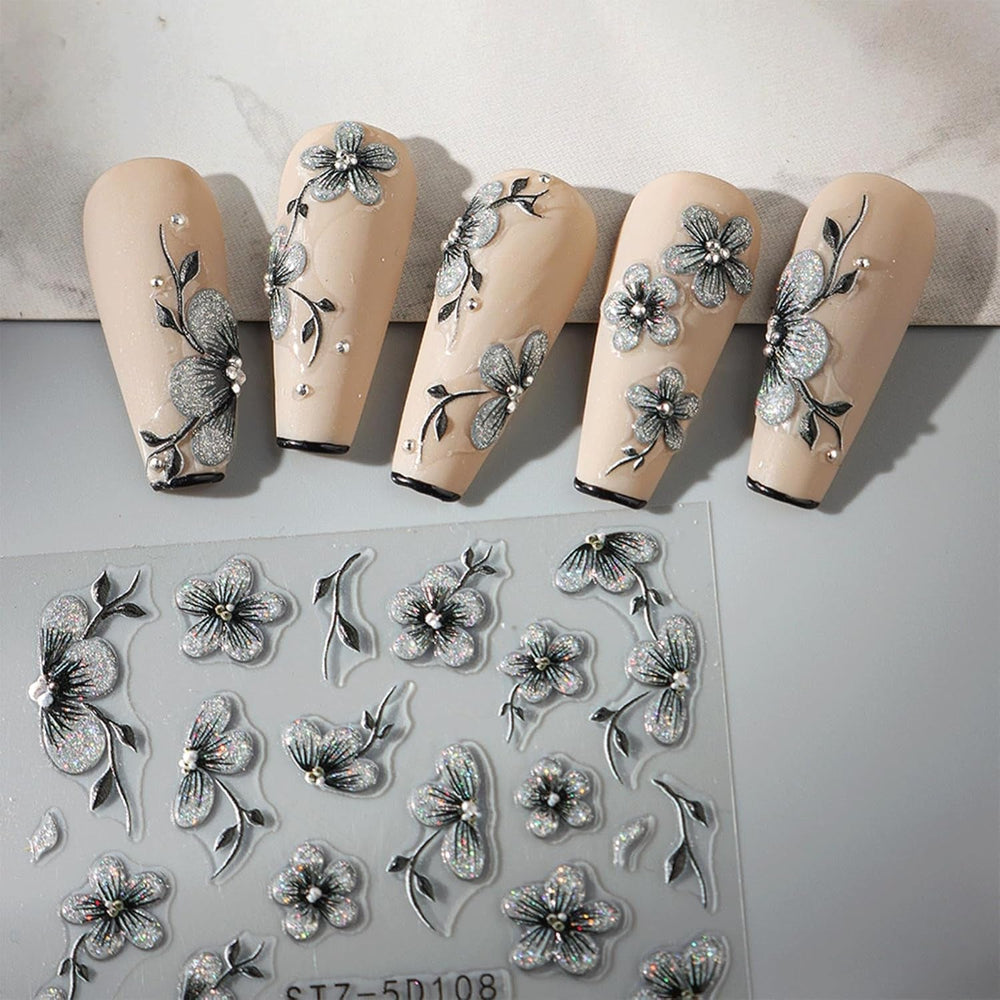 JMEOWIO 6 Blatt 3D Nagelsticker Blumen Nail Art Sticker Selbstklebend Nagelaufkleber 5D Stereoskopisch Frühling Sommer Blumen Dekoration Nageldesign Zubehör