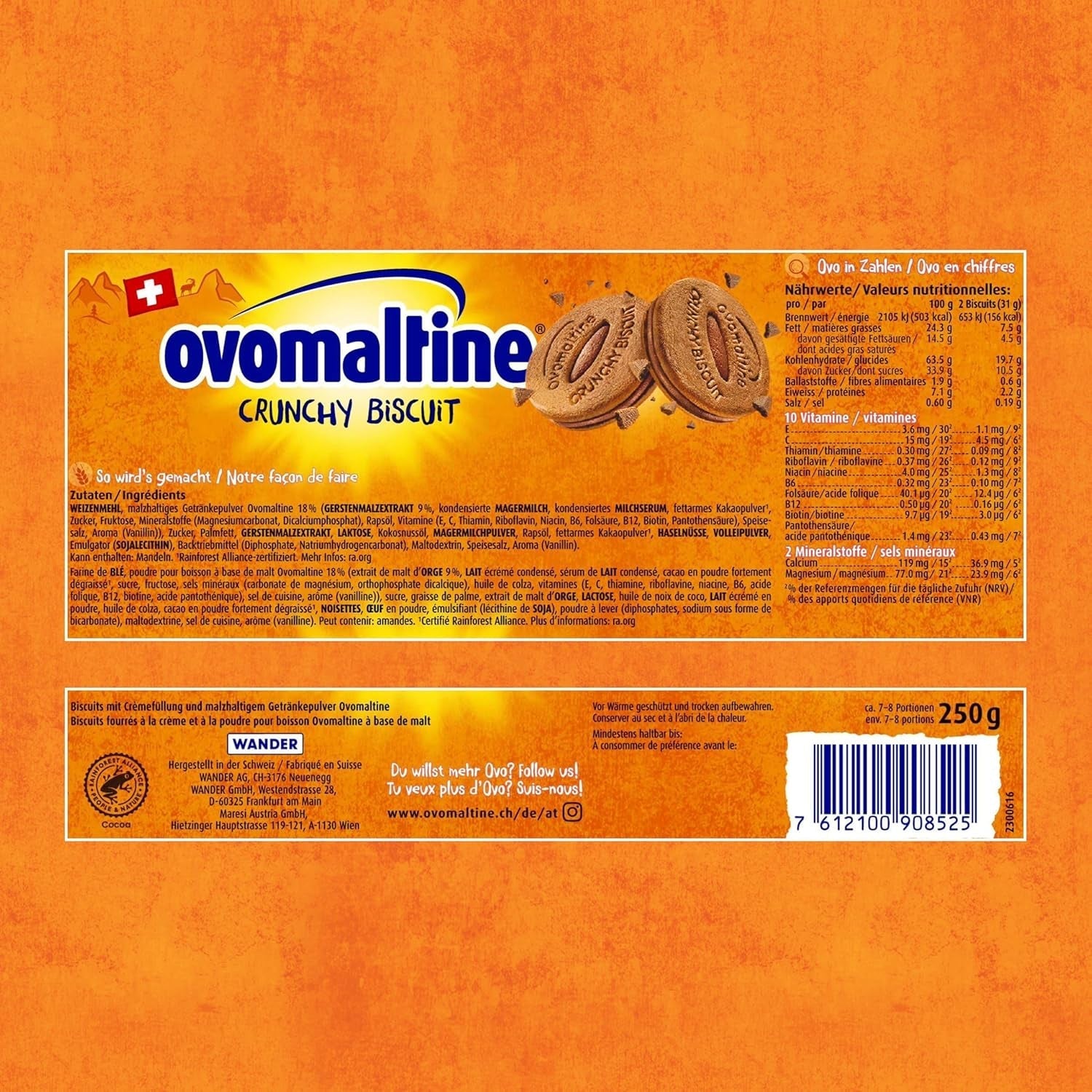 Biscuiți crocanți Ovomaltine cu ciocolată - Biscuiți crocanți cu cremă Ovomaltine, preparați din cea mai fină pudră de cacao, sustenabil (1 x 250g)