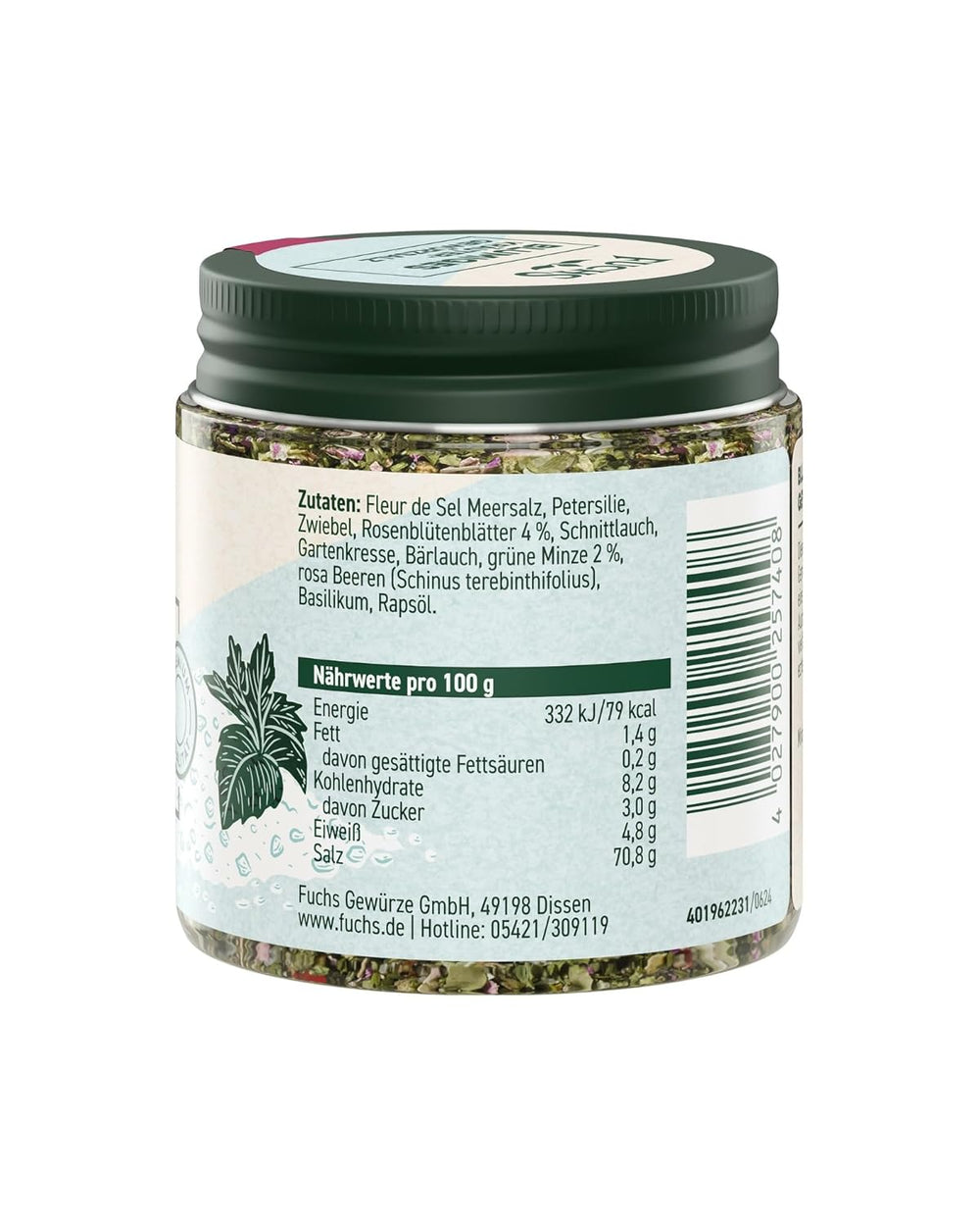 Fuchs Gewürze - Blumiges Kräutersalz | Gewürzsalz mit Rosenblütenblättern, Minze & Salz | Verfeinert Gemüse und Pasta-Gerichte | 45 g im wiederverschließbaren Gewürzglas