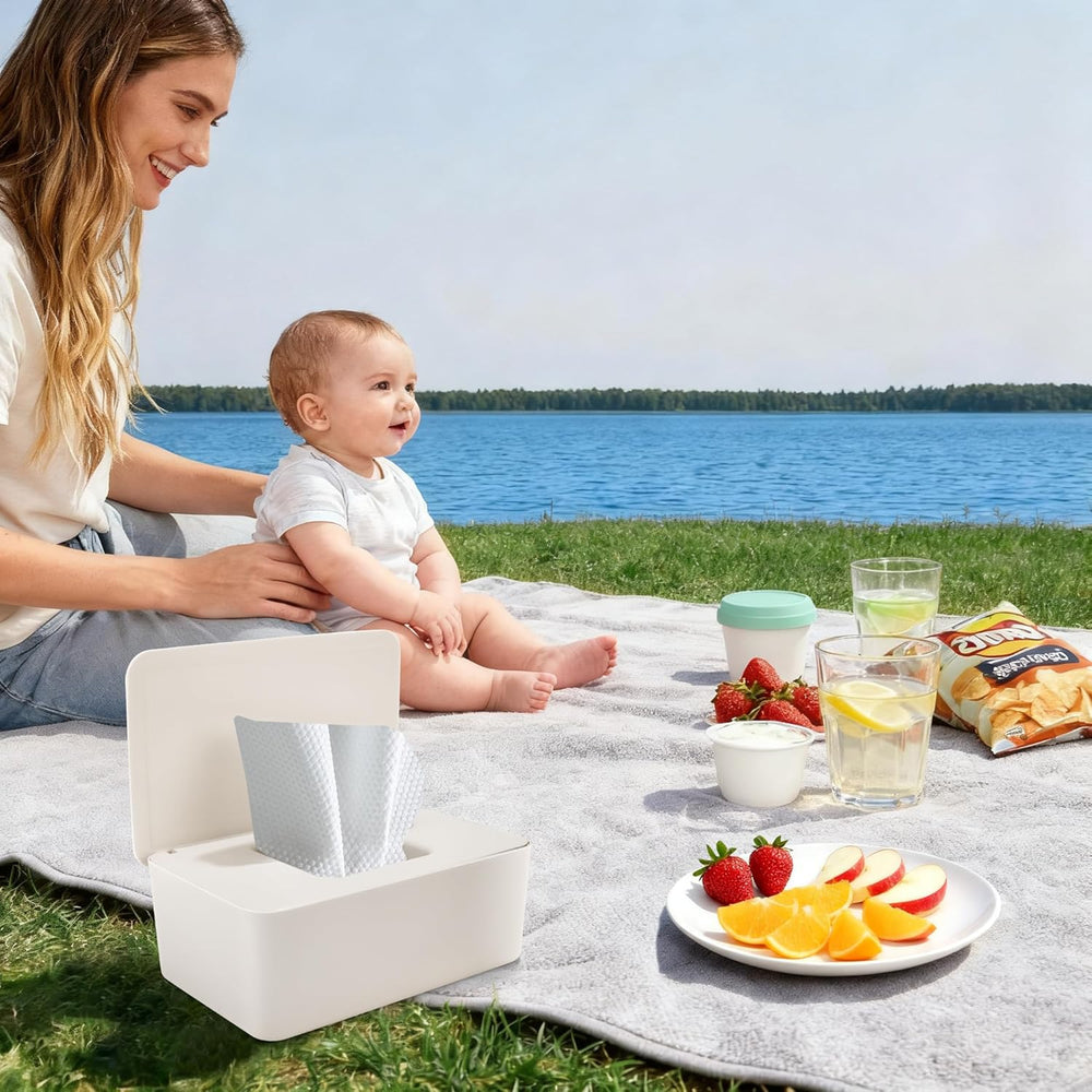 Wet Wipes Box with Lid, Wet Wipes Box, Baby Wet Wipes Dispenser, Waterproof and Sealed Storage Box, Wet Wipes Dispenser for Bathroom, Kitchen, White