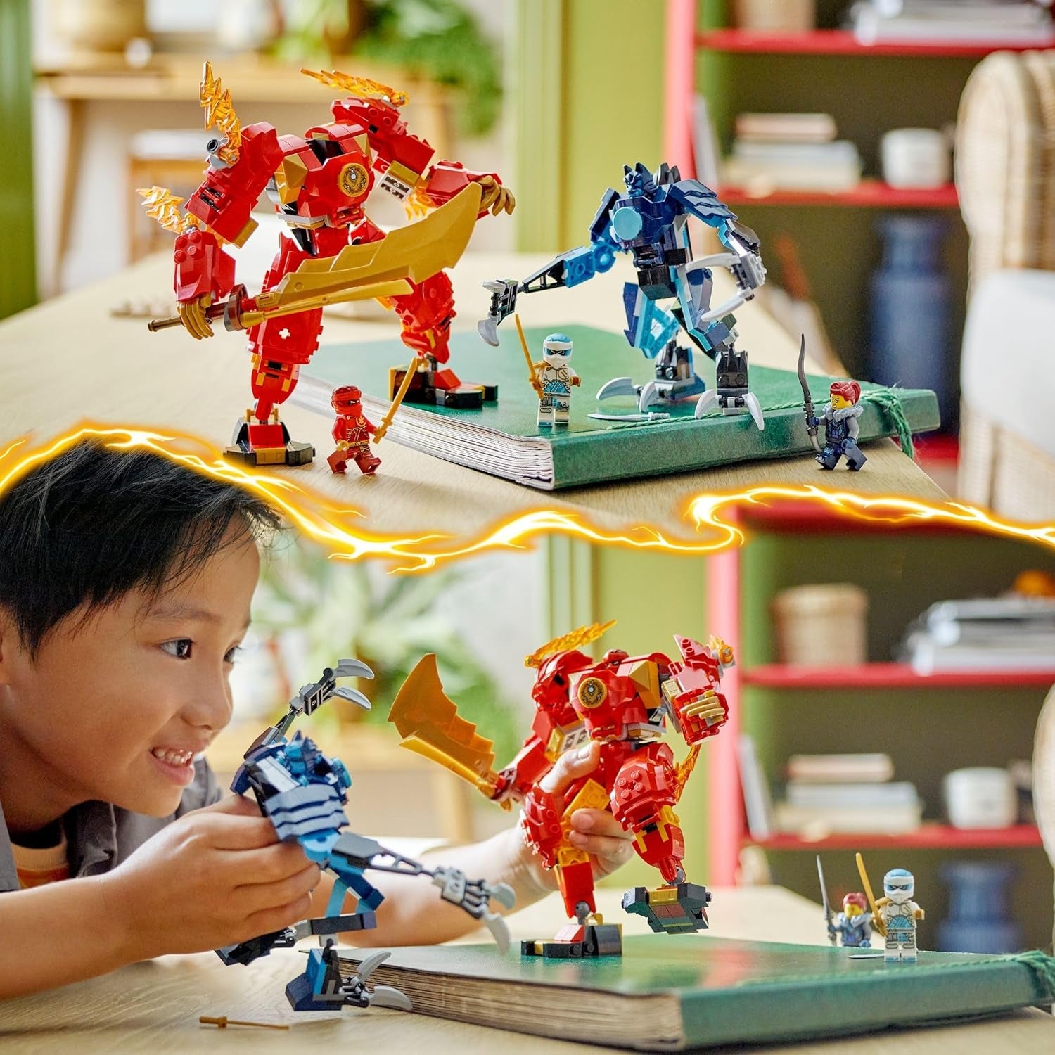 LEGO NINJAGO Kais Feuermech, Actionfiguren-Spielzeug für Kinder mit roter Mech-Figur zum Umgestalten, Ninja-Set mit 4 Figuren inkl. Kai und Zane, Geschenk für 7-jährige Jungs und Mädchen 71808