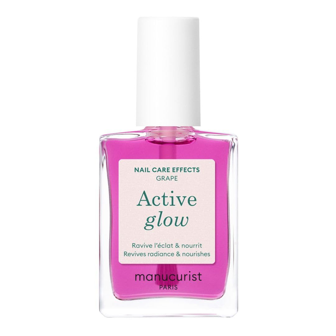 MANUCUIST Nail Care Repair Active Glow Raspberry (Pink) Bio-Based: Sweet Almond, Raspberry, Nourishing and Glossy Nail Polish, Transparent Pink Effect - Nude Nail Polish