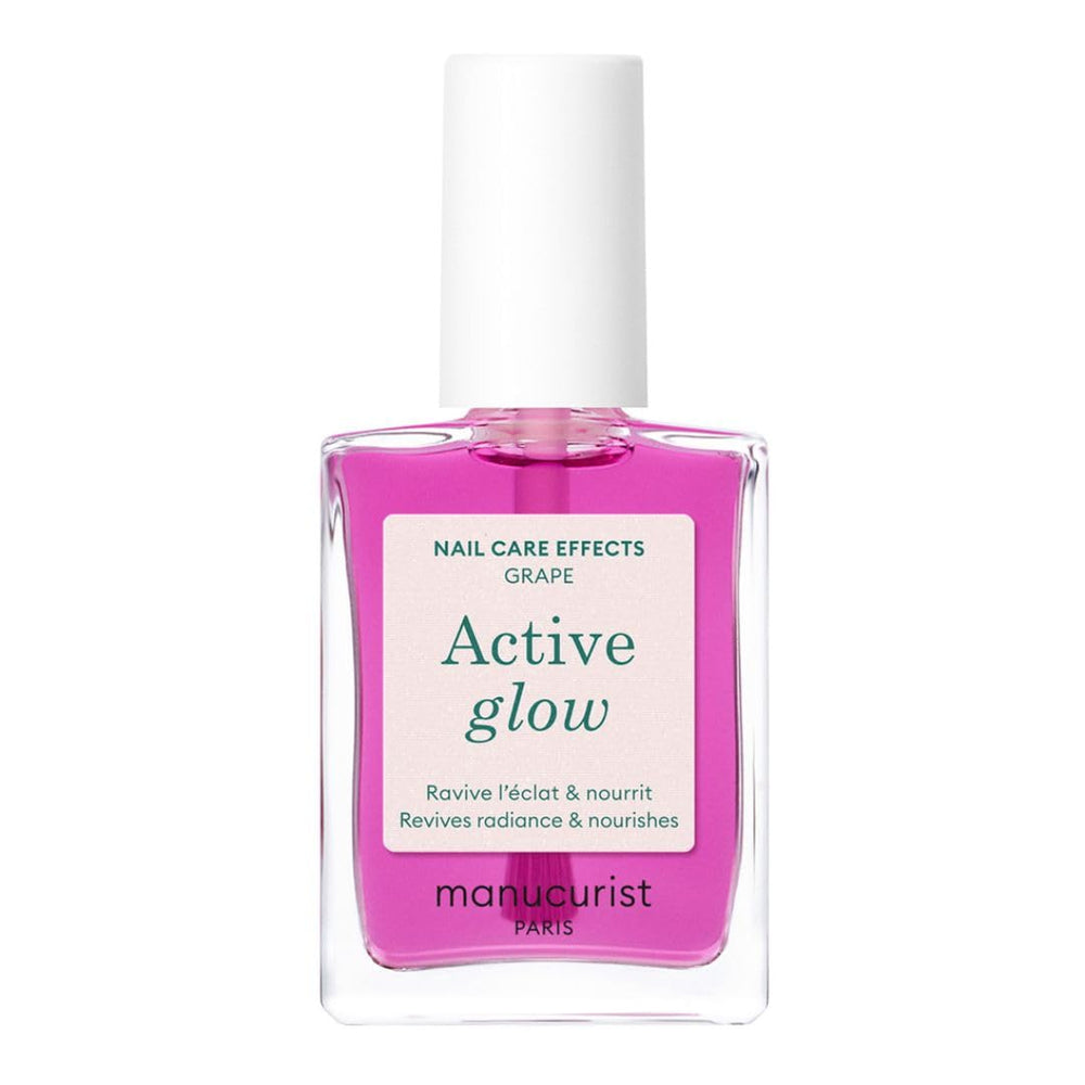 MANUCUIST Nail Care Repair Active Glow Raspberry (Pink) Bio-Based: Sweet Almond, Raspberry, Nourishing and Glossy Nail Polish, Transparent Pink Effect - Nude Nail Polish