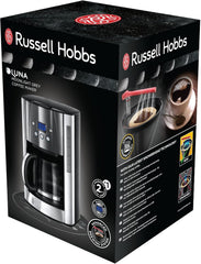 Cafetieră Russell Hobbs Luna Grey [Temporizator digital, Cap de duș pentru extracție și aromă optime] (1 până la 12 cești, Carafă din sticlă de 1,5 l, Placă de încălzire, 1000 W) Cafetieră cu filtru 23241-56