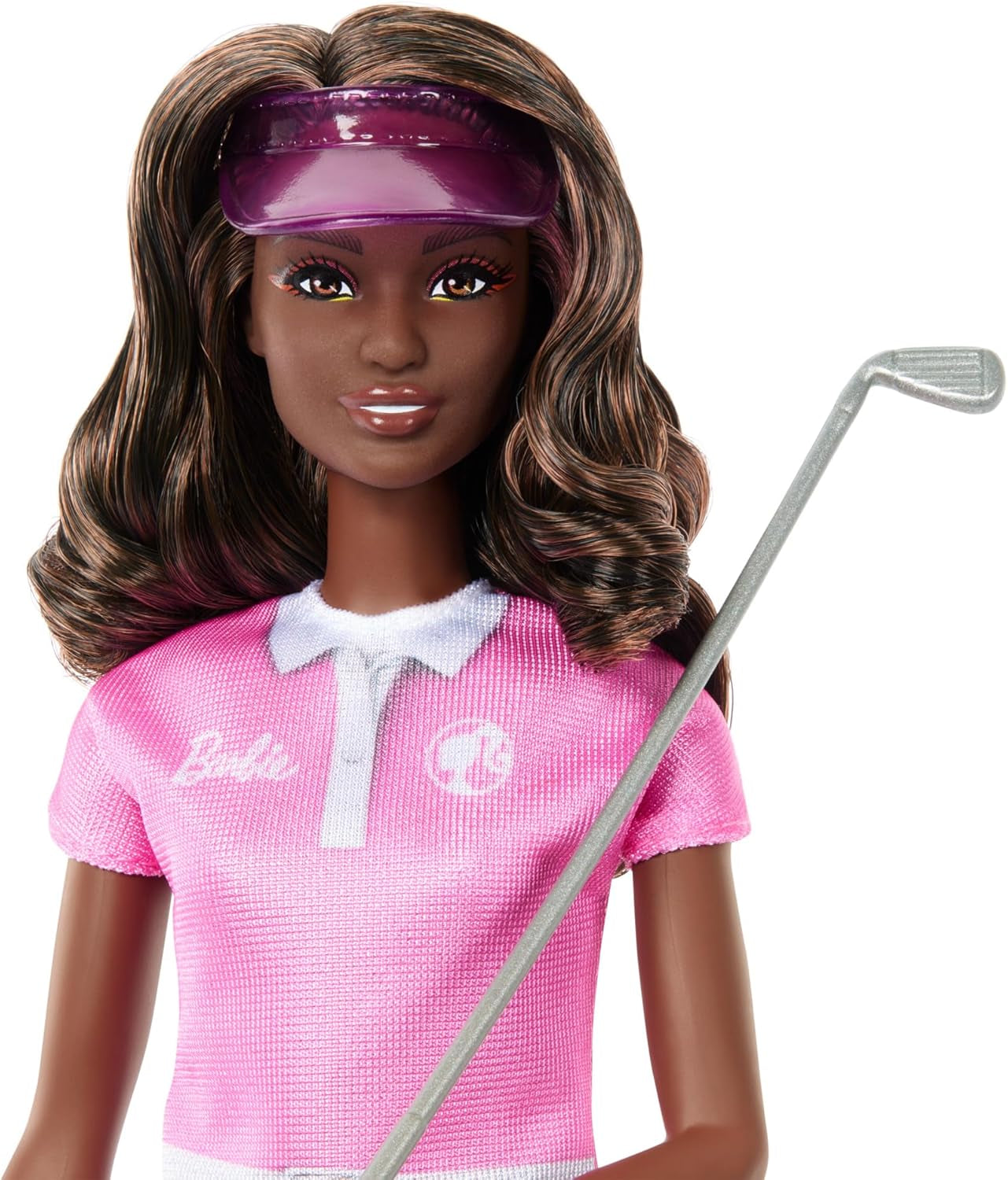 Păpușă Barbie Golfer Brunetă în Rochie Polo Roz Detașabilă, Uniformă de Golf, Include Șapcă și Accesorii pentru Crose de Golf, JCR69