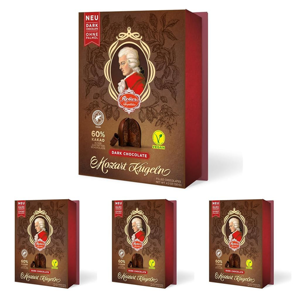 Reber Mozart balls with dark chocolate, pack of 6 with marzipan and nougat, vegan - 1 x 120 g