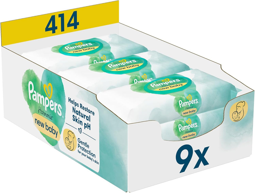 Pampers Harmonie Protect & Care wet wipes, 18 packs of 44 wipes each = 792 wipes that help restore the skin's natural pH balance