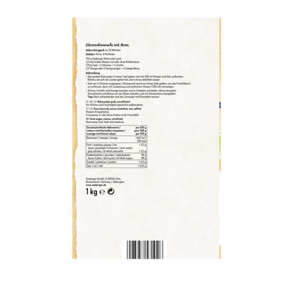 Seeberger Rohrzucker Grob 5Er Pack: Vollrohrzucker Besonders Aromatisch - Ideal Für Cocktails Und Zum Backen - Grob - Unraffiniert, Vegan (5 X 1 Kg) Sweeteners Naty Shop