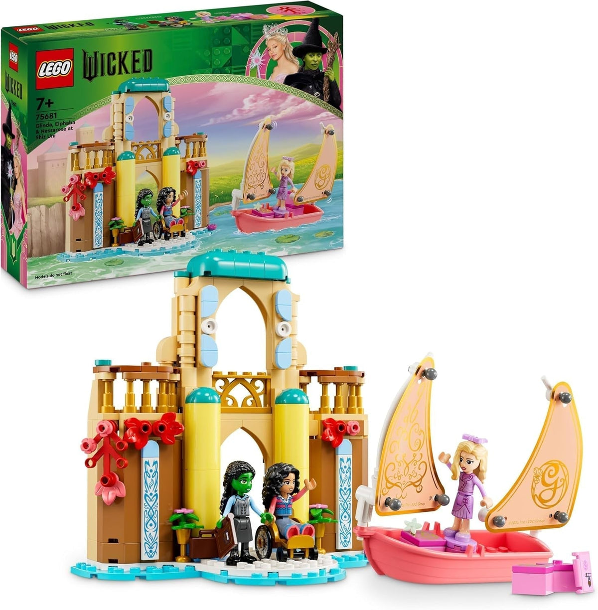 LEGO Wicked Glinda, Elphaba and Nessarose at Shiz University Sailing Boat and 3 Figures Toy Boat Gift for Girls and Boys 7 Years Old Dollhouse Lovers 75681 Building Sets Besuche den LEGO-Store Default Title
