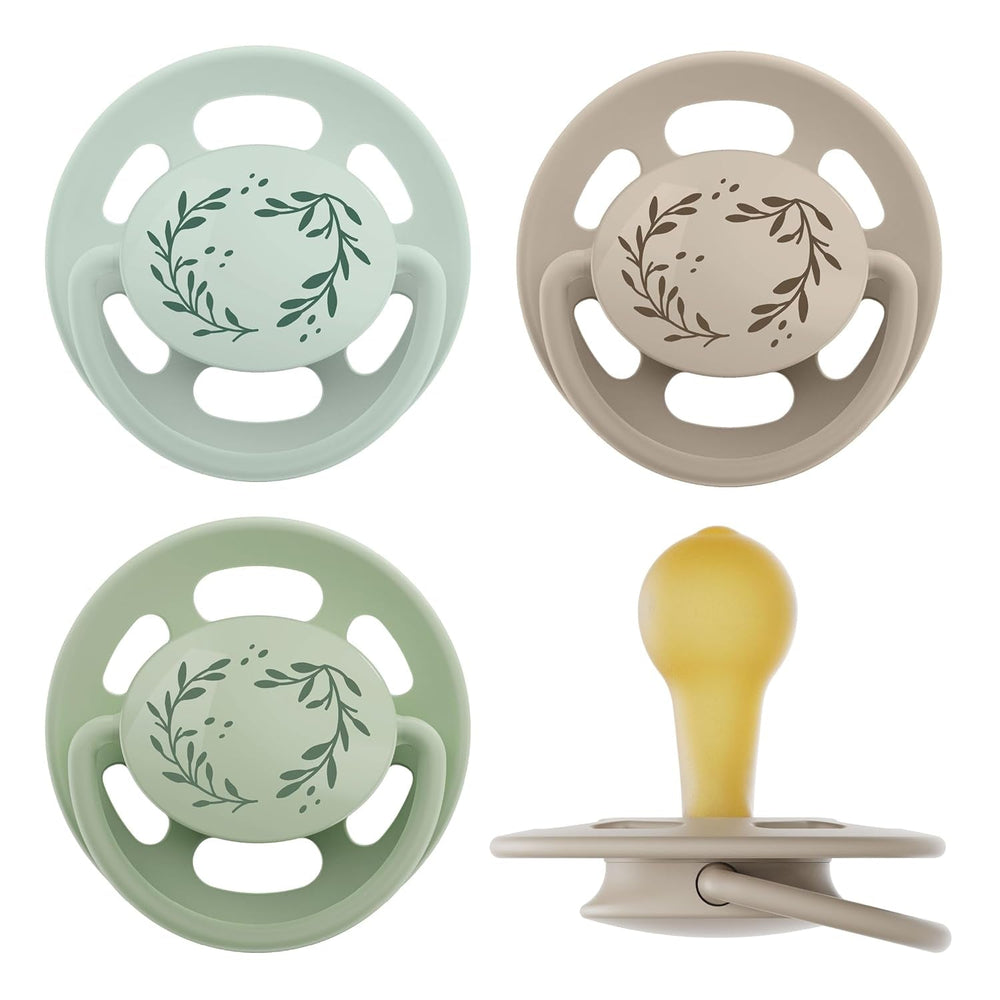 nip - Verde Cireș | 0-6 luni | Pachet de 4 | Suzetă pentru bebeluși, potrivită pentru alăptare și pentru dinți. Suzetă sustenabilă, fabricată din materii prime naturale, verde deschis/maro