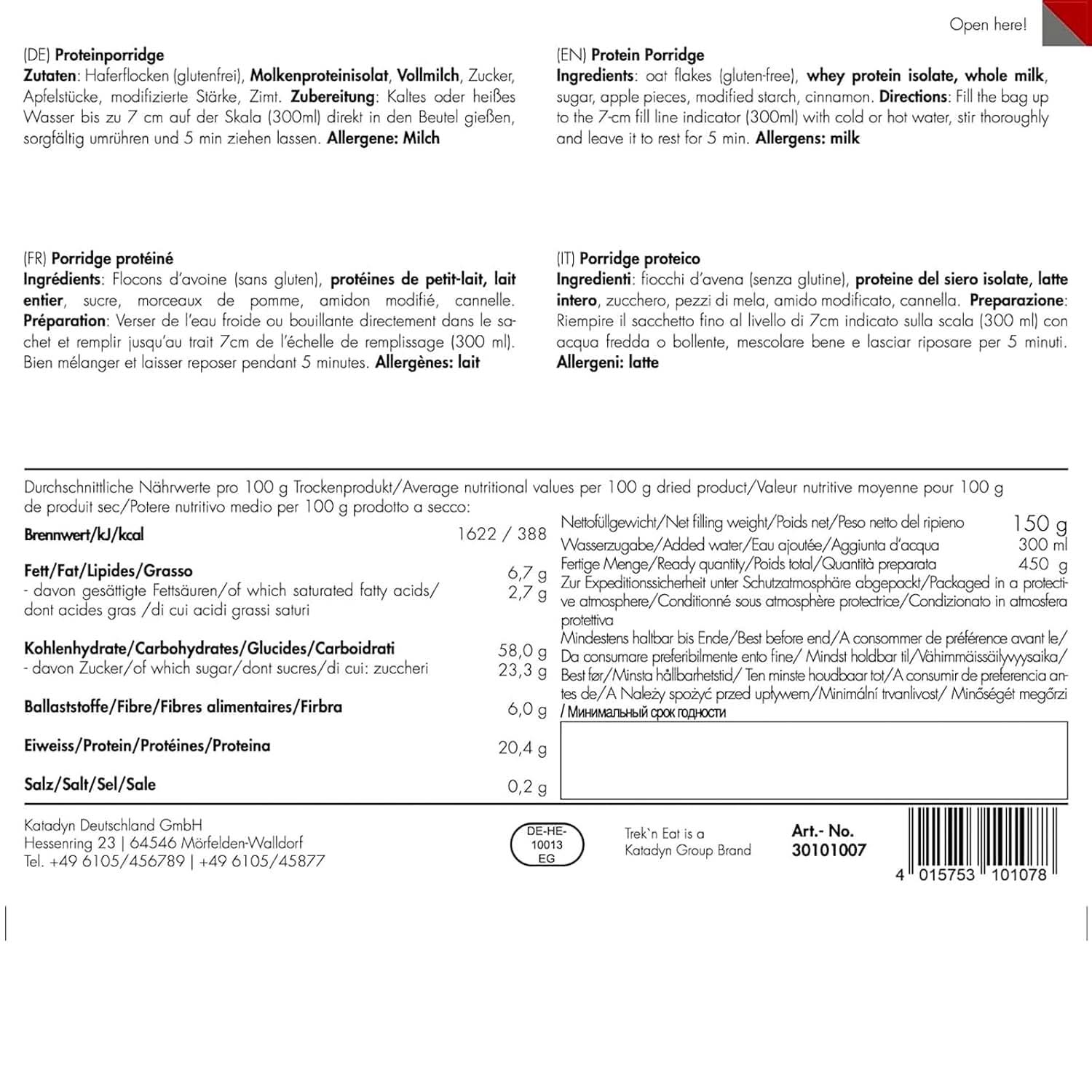 Protein porridge TREK'N EAT Cereals Naty Shop