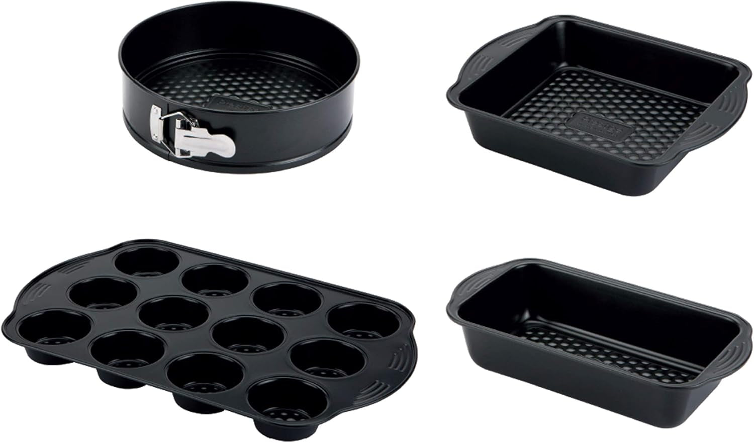 Prestige 48227 Aerolift Muffin Zinn, Carbon Steel, Schwarz Molds and baking trays Naty Shop 4 Teilig Backformen Set
