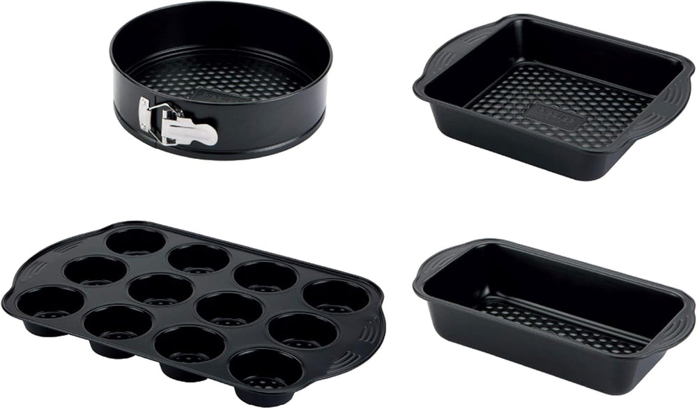 Prestige 48227 Aerolift Muffin Zinn, Carbon Steel, Schwarz Molds and baking trays Naty Shop 4 Teilig Backformen Set