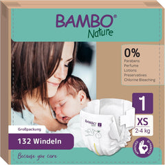 Bambo Nature Baby Diapers, Size 1 (2-4 kg), 132 Count Monthly Box | Premium Diapers with Enhanced Leak Protection | Ultimate comfort and freedom for newborns | Dermatologically tested diapers
