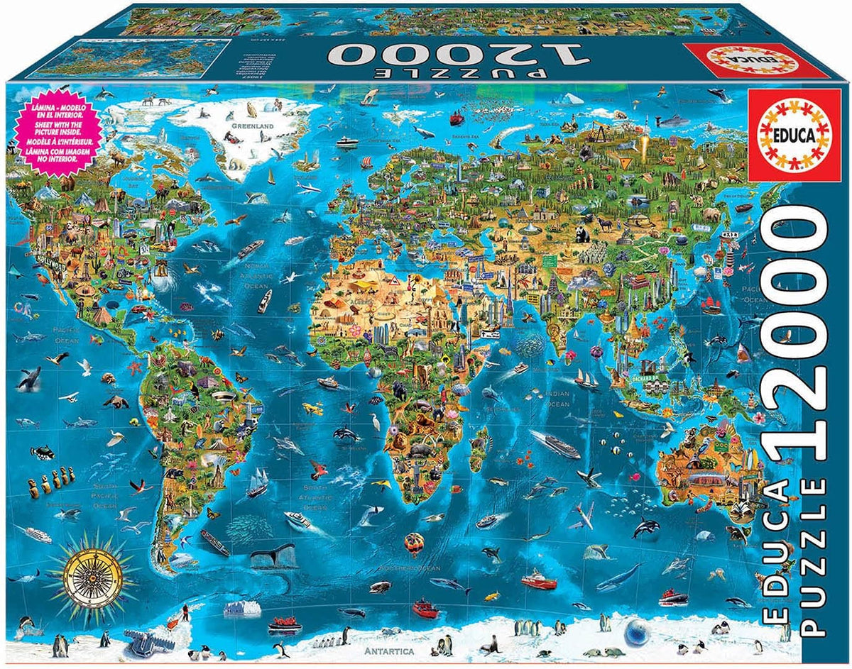 Educa - Wonder of the world, jigsaw puzzle 12000 pieces for adults and children from 14 years old, world map (19057) Puzzle Naty Shop Default title