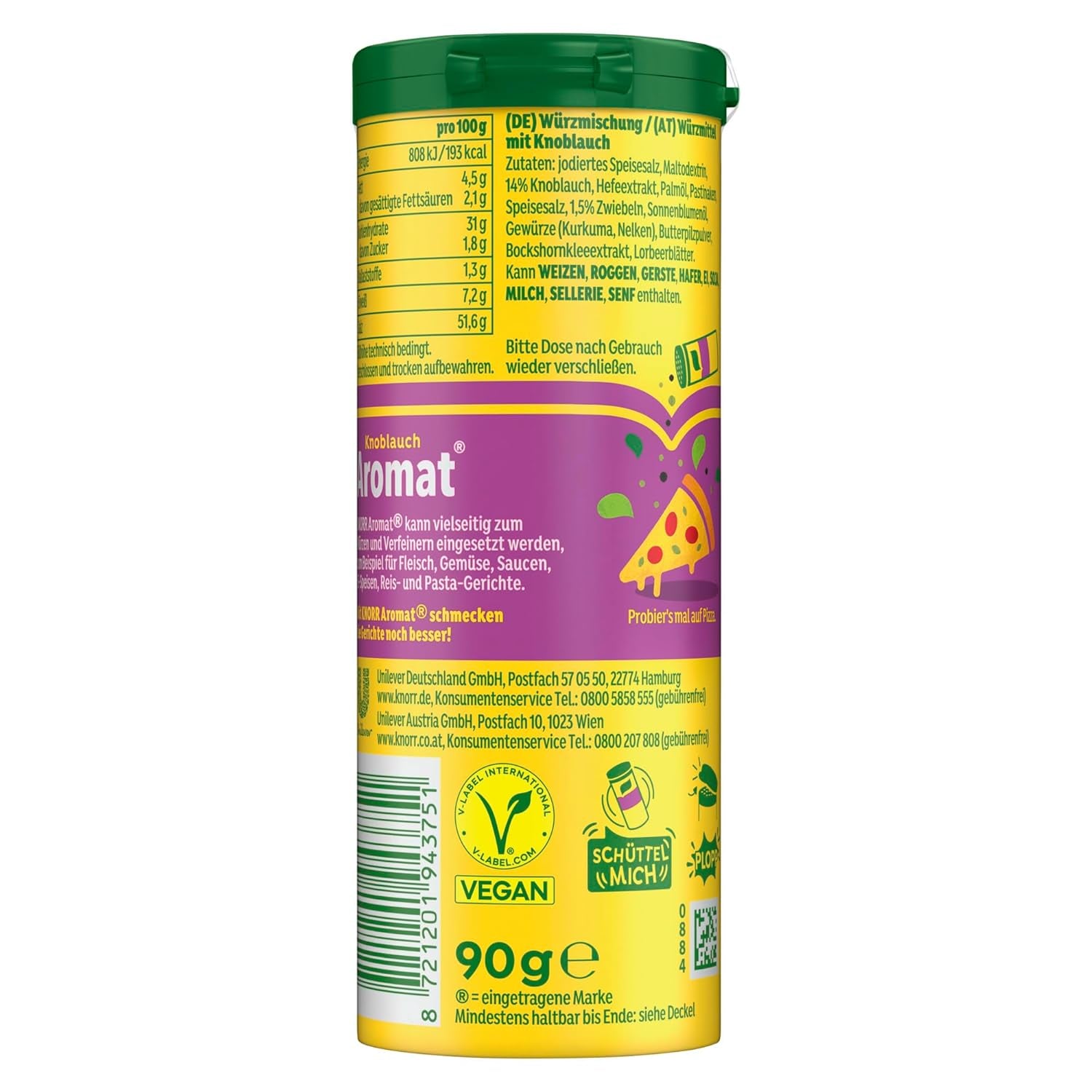 Knorr Würzmischung Garlic Aromat für schnelle Gerichte zum Würzen und Verfeinern von Pasta, Pizza, Gemüse und mehr 90 g