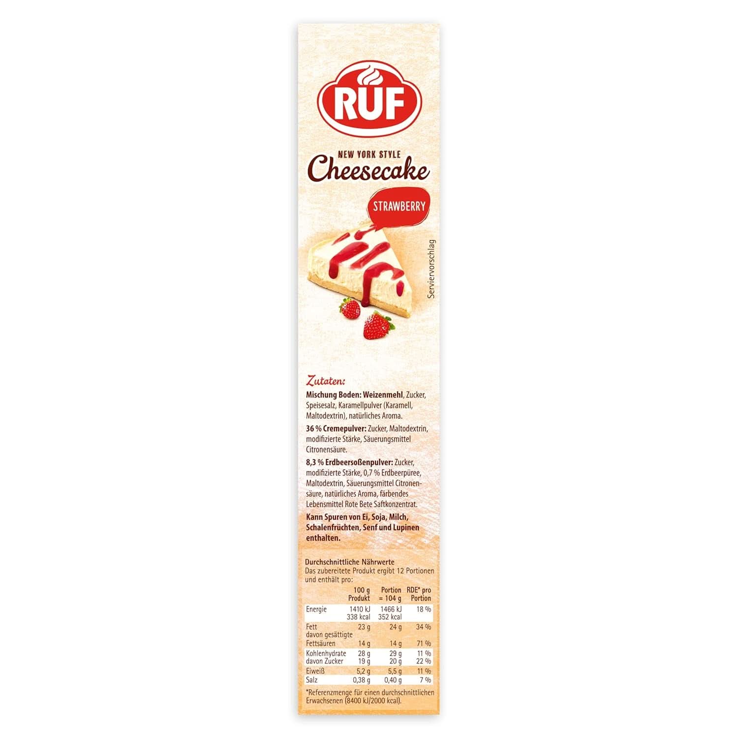 RUF New York Cheesecake Strawberry No Bake, Original American Cheesecake with strawberry sauce, 360 grams Kitchen Naty Shop