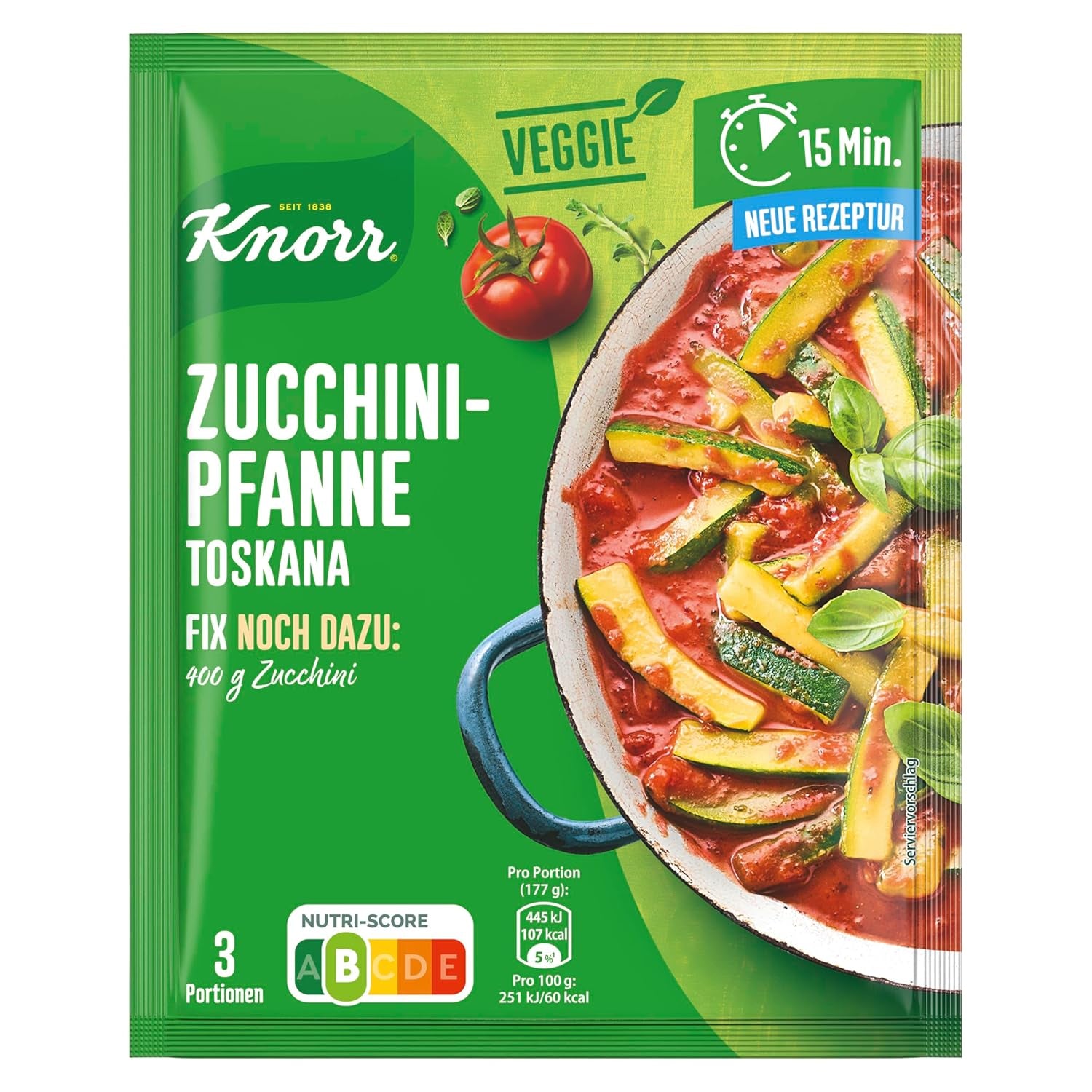 Knorr Fix Veggie Würzmischung Zucchini-Pfanne Toskana mit Gemüse für eine leckeres Gericht ohne geschmacksverstärkende Zusatzstoffe 3 Portionen