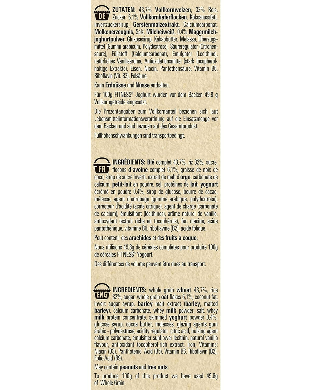 Nestlé Fitness Yogurt Whole Grain Breakfast Cereal with Partial Yogurt Flavor Pack of 4 (4 x 350g)