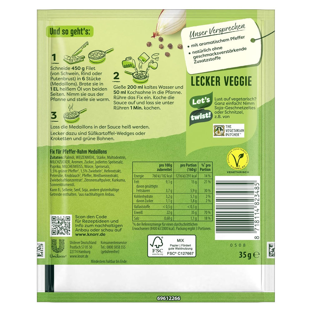 Knorr Fix Pfeffer-Rahm Medaillons 3 Portionen (1 x 35 g) | 35 g (1 pack)