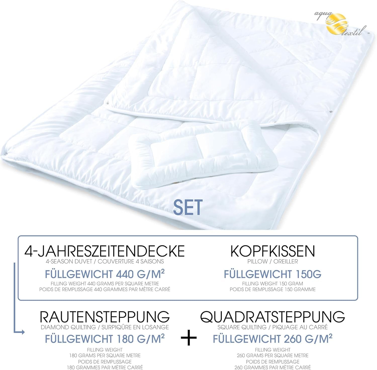 Aqua-Textil Soft Touch Set for children Duvet 100 X 135 Cm 250G and 350G with pillow 40 X 60 Cm 150G Duvet 4 seasons Climate control Oeko-Tex Duvets and quilts Naty Shop