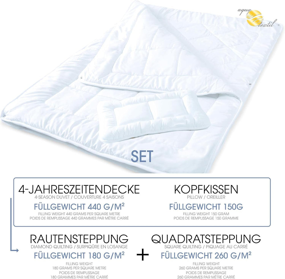 Aqua-Textil Soft Touch Set for children Duvet 100 X 135 Cm 250G and 350G with pillow 40 X 60 Cm 150G Duvet 4 seasons Climate control Oeko-Tex Duvets and quilts Naty Shop