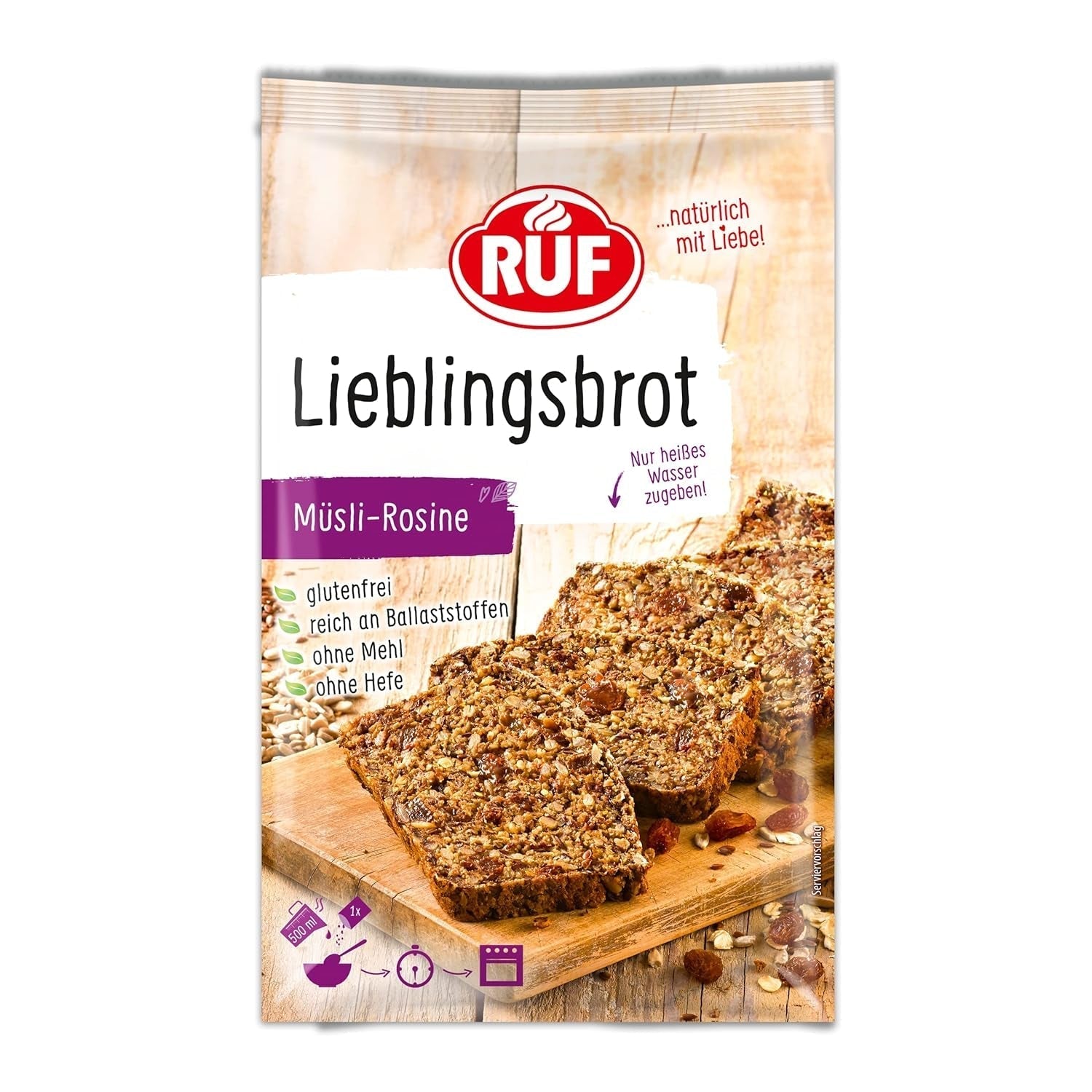 RUF Lieblingsbrot Protein, Brot-Backmischung, Brotmischung, Brotteig-Mischung, Proteinreiches Brot, Glutenfrei, Ohne Mehl & Hefe, 1 X 500G Naty Shop 600 G (1Er Pack) Müsli-Rosine
