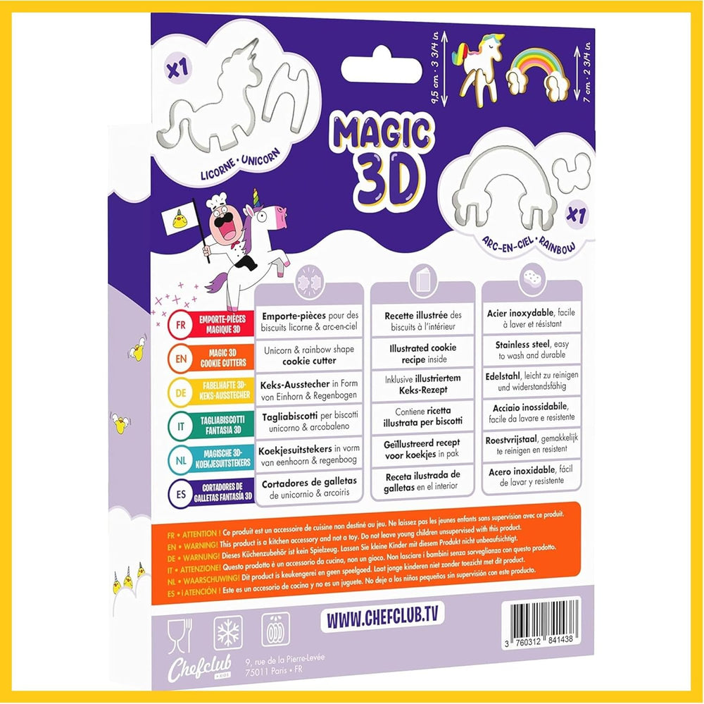 CHEFCLUB, Forme de biscuiți 3D Magice Unicorn și Curcubeu, Forme de biscuiți 3D Interconectate Unicorn și Curcubeu, Distracție de copt pentru copii