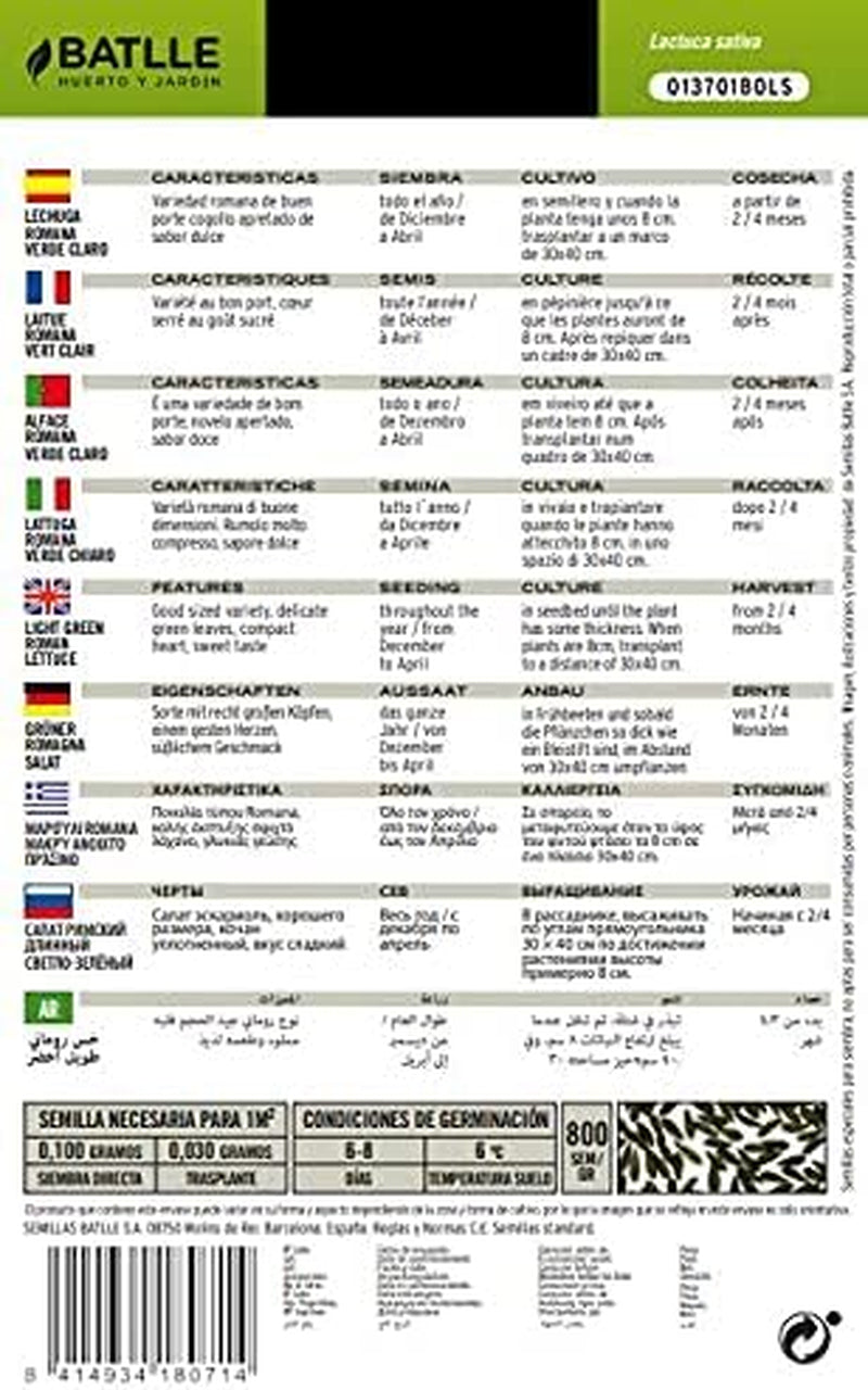Batlle Gemüsesamen - Hellgrüner Römersalat (6400 Samen)