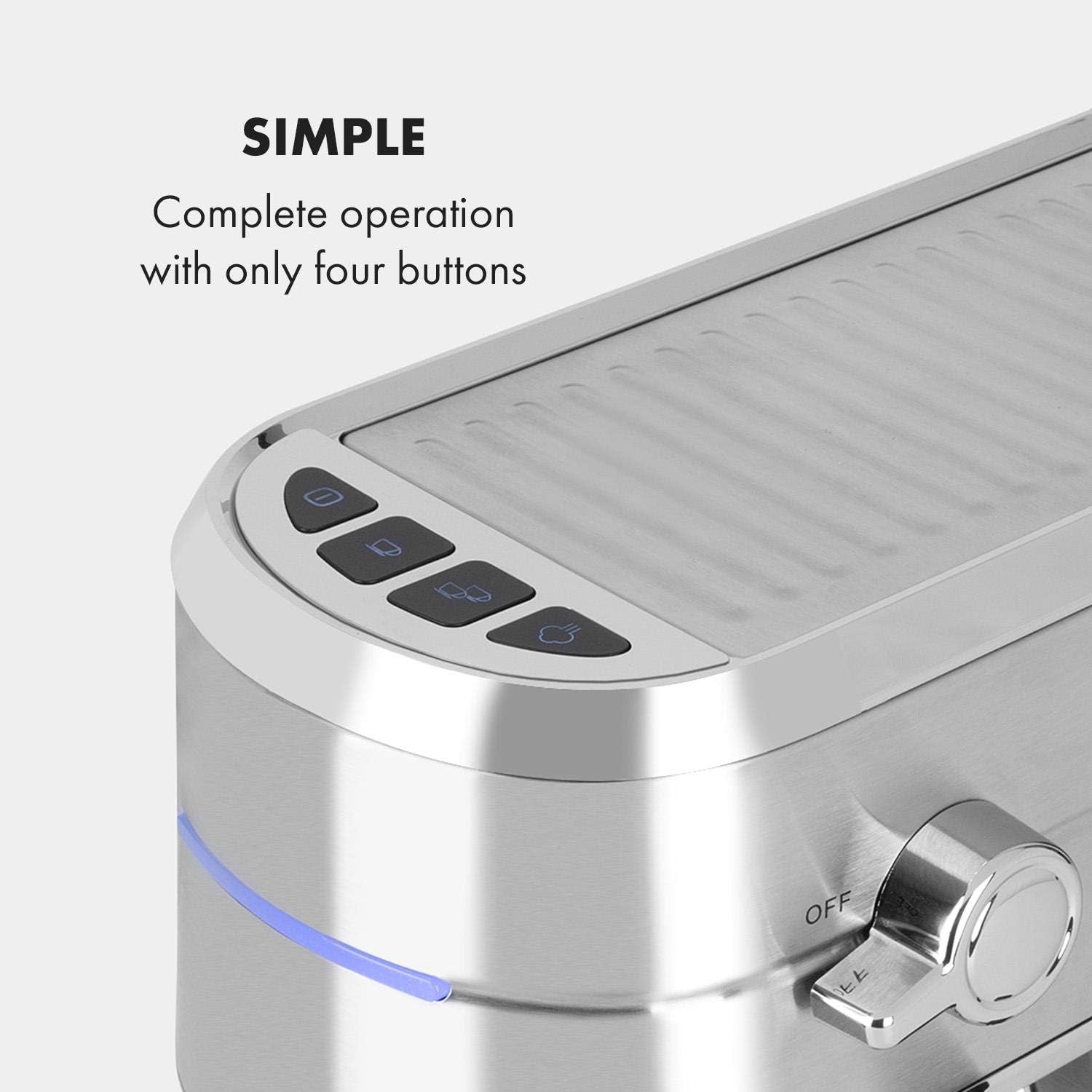 Klarstein Futura Espressor, Espressor cu Filtru Portabilă, 1450 W, 20 bar, Calitate Barista, Duză Dublă, Stop debit, Espressor cu Filtru Portabilă, Funcție de Spumare a Laptelui, Argintiu