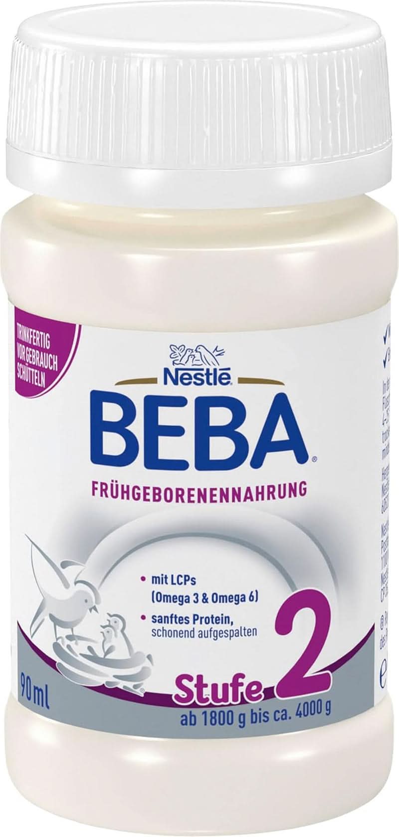 Food for premature babies BEBA Level 2, Special food for premature babies and low-weight newborns, ready to drink, pack of 32 (32 x 90 ml) Naty Shop