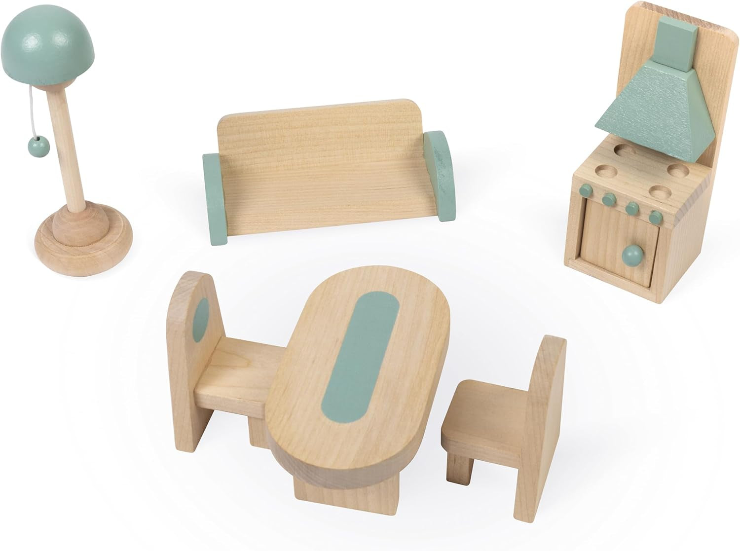 Janod – Prima mea casă de păpuși din lemn – 10 accesorii – Mobilier pentru păpuși – Uși magnetice și acoperiș detașabil – Jucărie din lemn certificat FSC – Vârste 3+