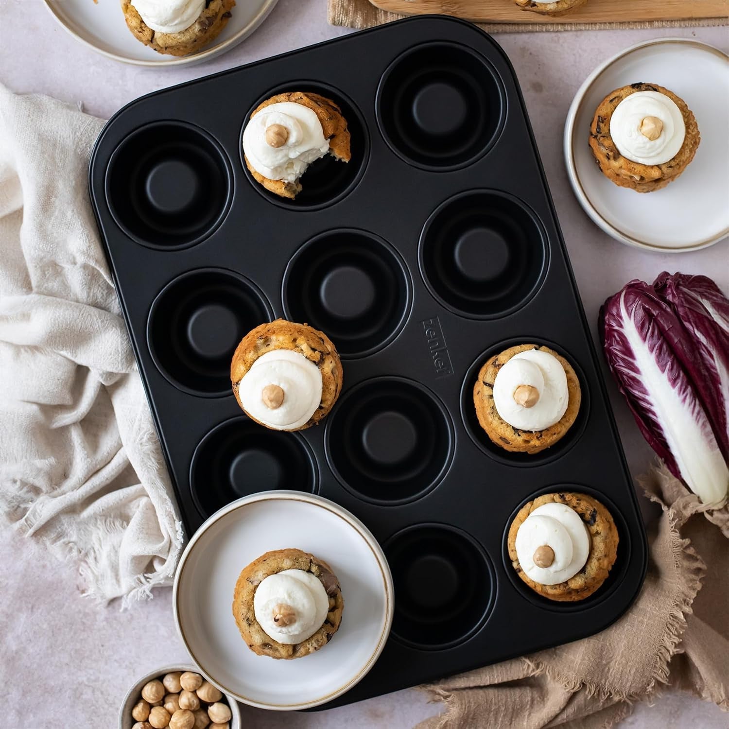 Zenker Cup-Cake-Backblech 12Er Set – Premium Antihaftbeschichtung, Für Perfekte Cupcakes, 385X265X30Mm, Hitzebeständig Bis 230°C Molds and trays for baking Naty Shop