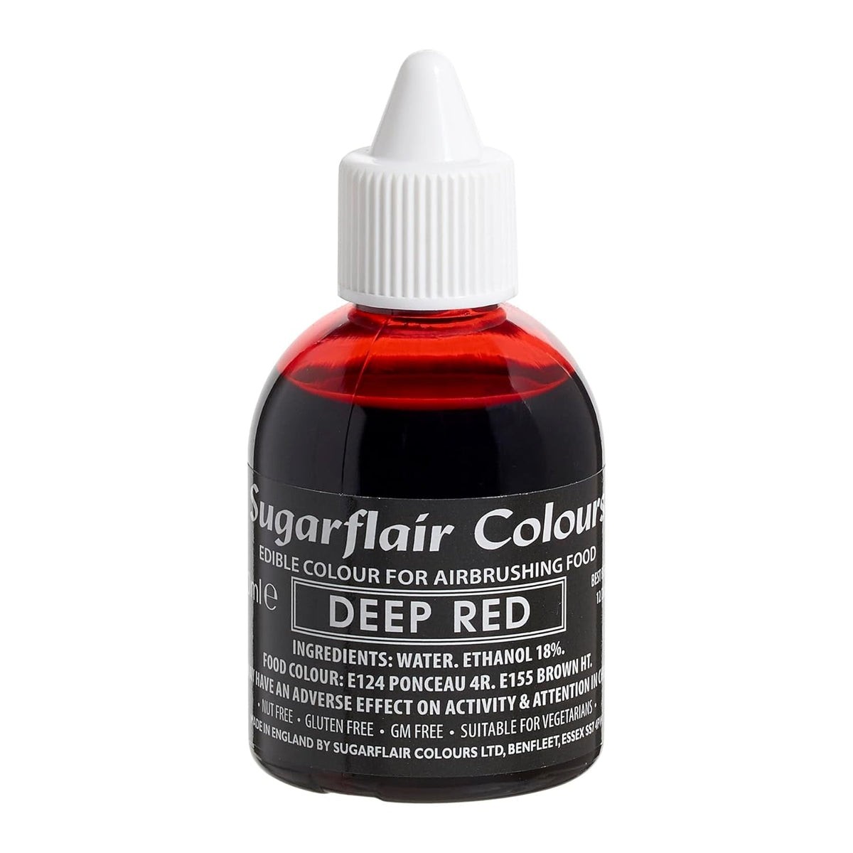Colorant alimentar Sugarflair, roșu intens - Colorant alimentar lichid comestibil, colorant aerograf pentru torturi, brioșe, glazură și decorațiuni pentru torturi - 60 ml