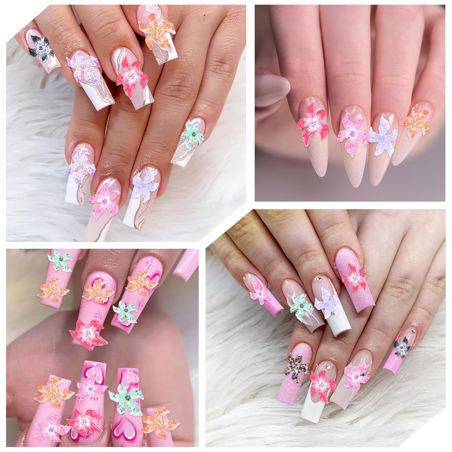 50 Pcs 3D Blumen Nägel Nail Charms Bunt Gelee Weich Kleber Lilie Flower Blume Nagel Hibiscus Zubehör Nageldesign Eis Kristall Geprägt Farbverlauf Lilien Für Mädchen Frauen Diy Basteldekoration
