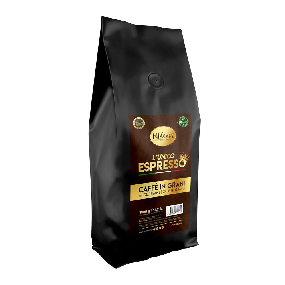 Nik Café Espresso Blend - Adevăratul Italian - Câștigător al Premiului Mondial pentru Alimente și Băuturi 2023 - Boabe de Cafea Prăjite, 1 kg
