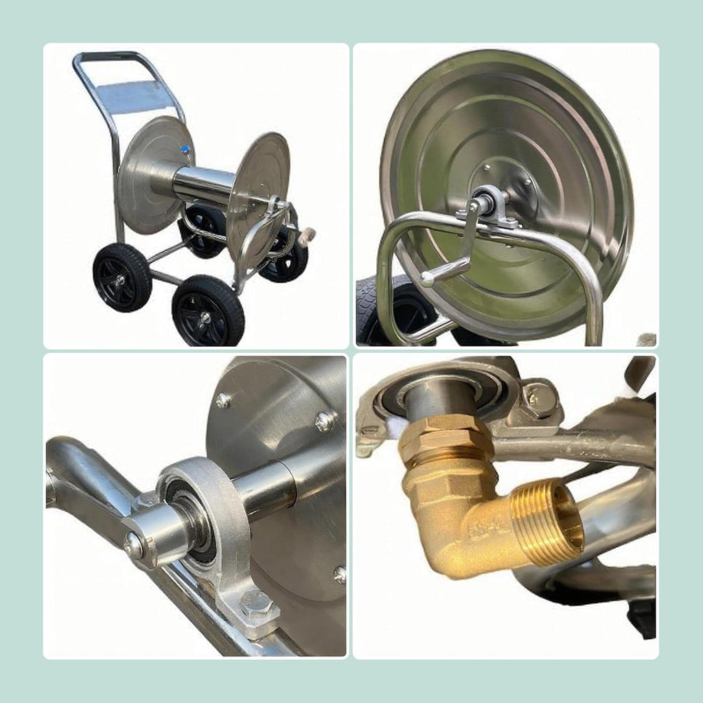 Cărucior furtun Relaxdays, până la 200 m, rolă mobilă pentru furtun, HL 100 x 73 x 57 cm, distribuitor furtun, oțel inoxidabil, argintiu
