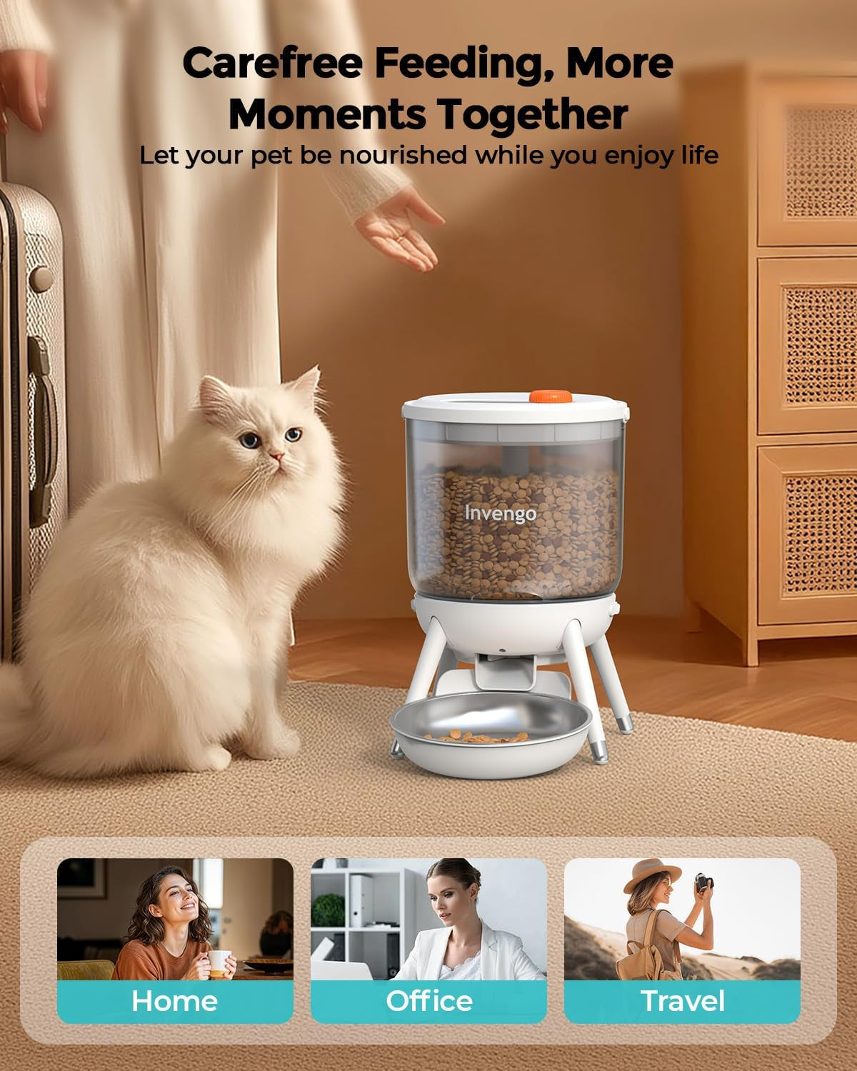 Automatic Cat Feeder, Futterautomat Katze mit Zeitsteuerung, 3L Trichter, Doppelstromversorgung, Automatic Trockenfutter für Katzen & Hunde, Katzen Futterautomat, Schwarz (Weiß)