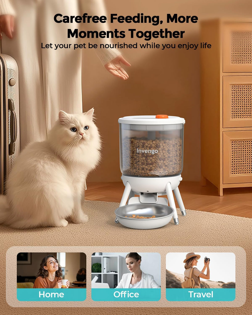Automatic Cat Feeder, Futterautomat Katze mit Zeitsteuerung, 3L Trichter, Doppelstromversorgung, Automatic Trockenfutter für Katzen & Hunde, Katzen Futterautomat, Schwarz (Weiß)