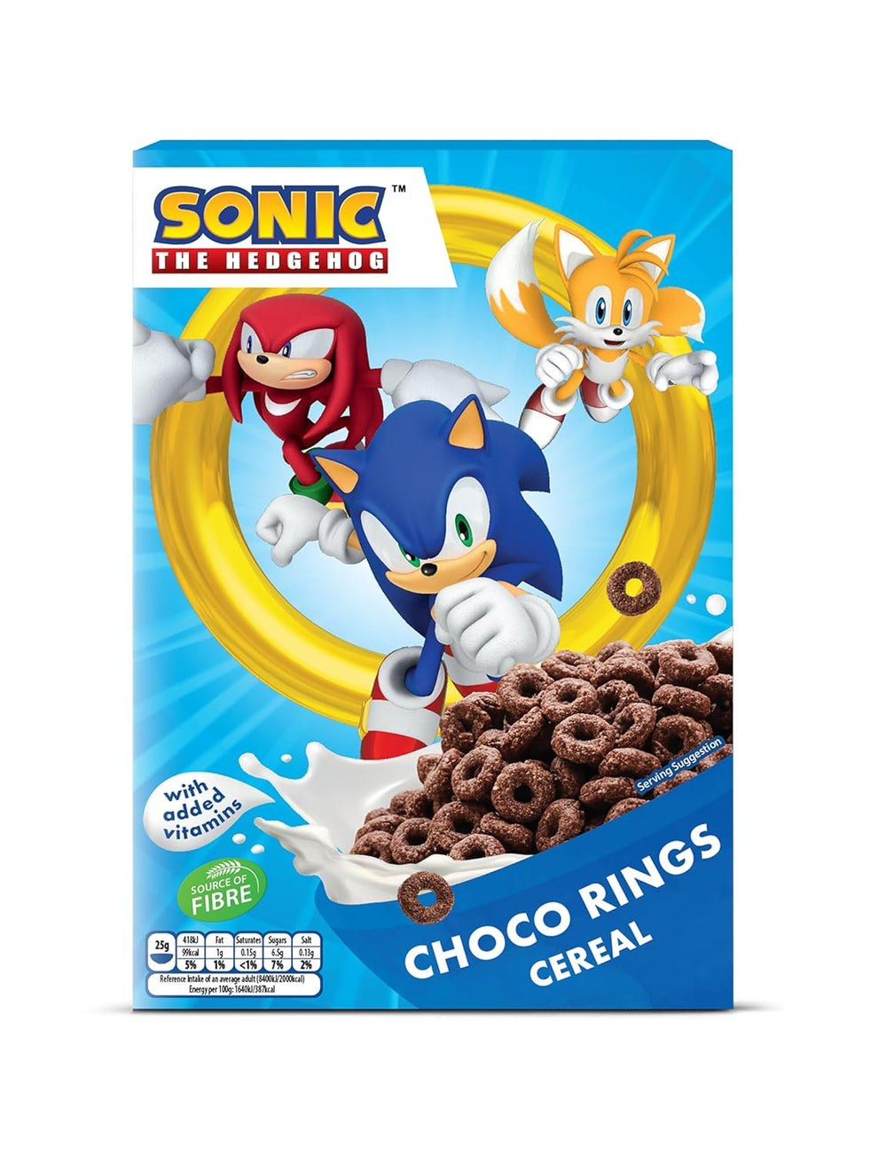 Sonic Choco Rings cereal, wheat, oat and corn chocolate rings for the perfect breakfast, with added vitamins, 1 pack (1 x 350g)