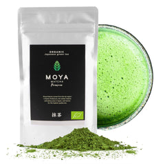 Ceai verde organic Moya Matcha pulbere | 100 g calitate premium pentru ceremonie | Cultivat și recoltat organic în Uji, Japonia | Ceai verde pulbere Matcha | Ideal pentru ceremonia japoneză a ceaiului cu apă