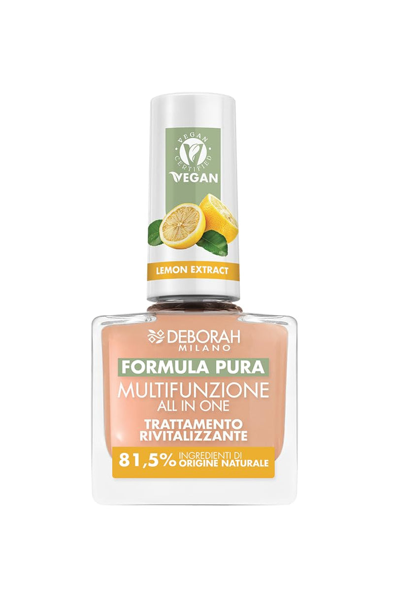 Milano Formula Pure Treatment All in One nail polish, vegan, for base and top coat, with lemon extract, revitalizes and reduces yellowing, 8.5 ml