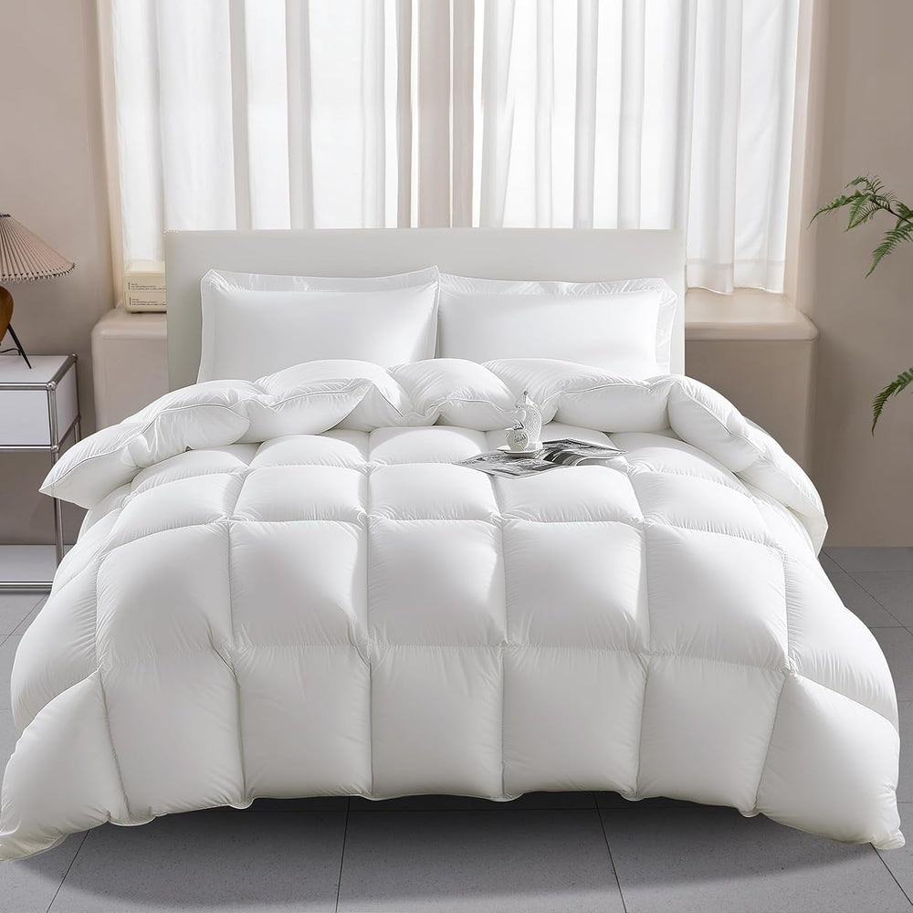 135X200 All Season Comforter 100% Cotton Goose Down Feather Comforter Thick Filled Feather Comforter No Live Plush Extra Fluffy Transitional Comforter 3D Baffle Box Single Bed White Quilts and Quilts Naty Shop Single 135 X 200 Cm