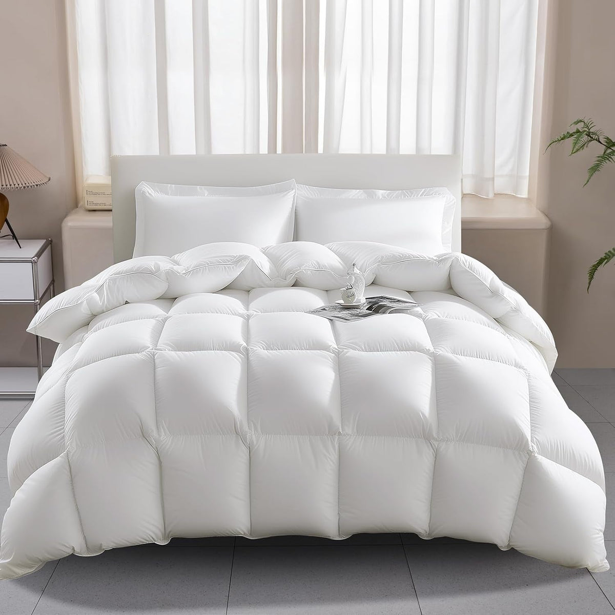 135X200 All Season Comforter 100% Cotton Goose Down Feather Comforter Thick Filled Feather Comforter No Live Plush Extra Fluffy Transitional Comforter 3D Baffle Box Single Bed White Quilts and Quilts Naty Shop Single 135 X 200 Cm