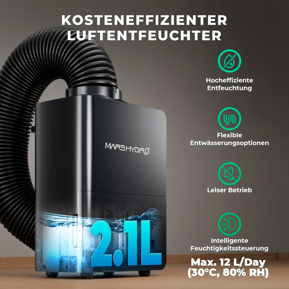 MARS HYDRO Dehumidifier, 12L/day, Automatic Defrost, Timer Function, Room Dehumidifier for Grow Tents, Basements and Plants, 1.2L Water Tank